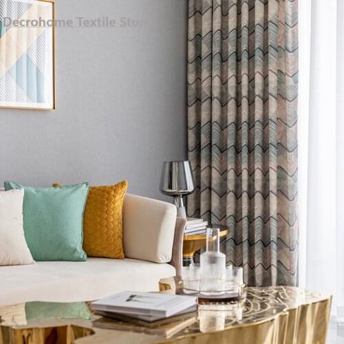 Modern Simple Polyester-cotton Printed Curtains European Wave Light Luxury Curtains Can Customized for Living Room and Bedroom