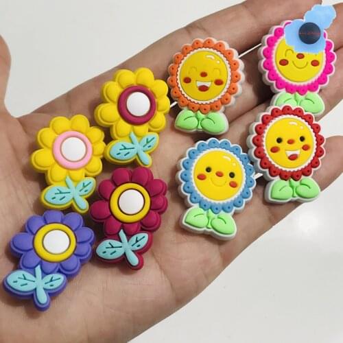 Cute Sunflower PVC Shoe Charms Single Sale 22 Kinds of Flowers Garden Shoe Buckle Decoration Diy Wristband Kids Party