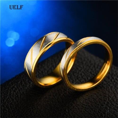 Uelf Stainless Steel Couples Rings for Men Women Gold Wedding Bands Engagement Anniversary Lovers his and hers promise