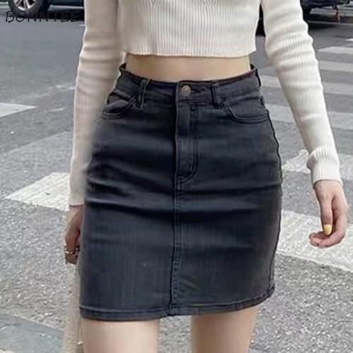 Mini Skirts Women High Waist Solid Denim Abdomen Slim All-match Fashion Temperament Summer Student Feminine Casual Prevalent New
