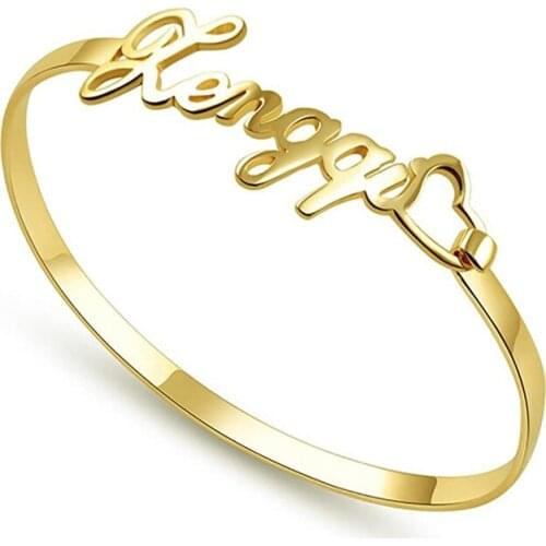 925 Sterling Silver Jewelry Custom Name Bracelet Personalized 18k Gold Plated Nameplate Bangle with Heart for Women