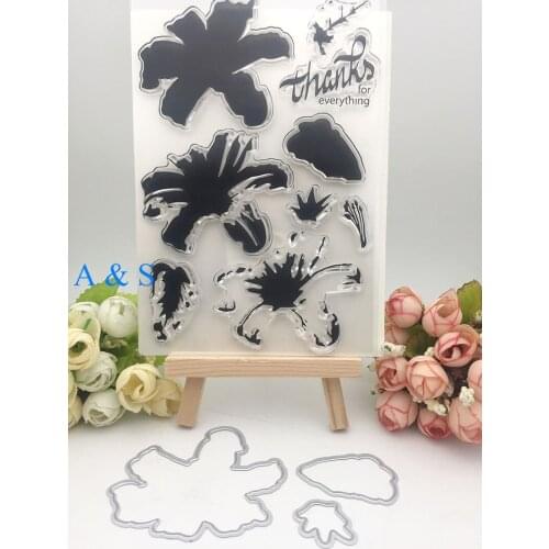 Z53 Thanks Flower Leaf Metal Cutting Dies Transparent Clear Stamp for Scrapbooking DIY Embossing Folder Template Crafts