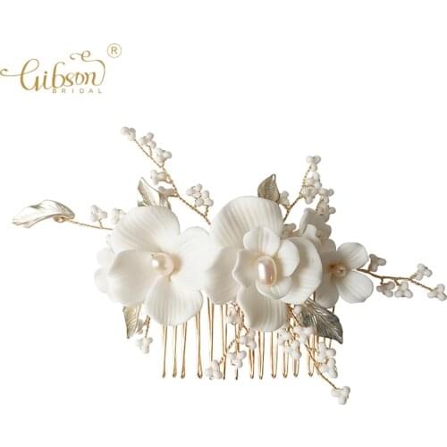Lovely Jewelry Hair Accessories White Clay Floral Headpiece Ceramic Flower Bridal Hair Comb Bobby Pins For Wedding