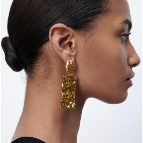 Vedawas Vintage ZA Metal Rectangular Drop Earrings for Women Trendy Simple Gold Color Hanging Statament Earrings Jewelry Gifts