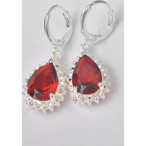 Wholesale Charming Red AAA+ Crystal Jewelry High Quality 925 Sterling Silver Loop Earring For Woman