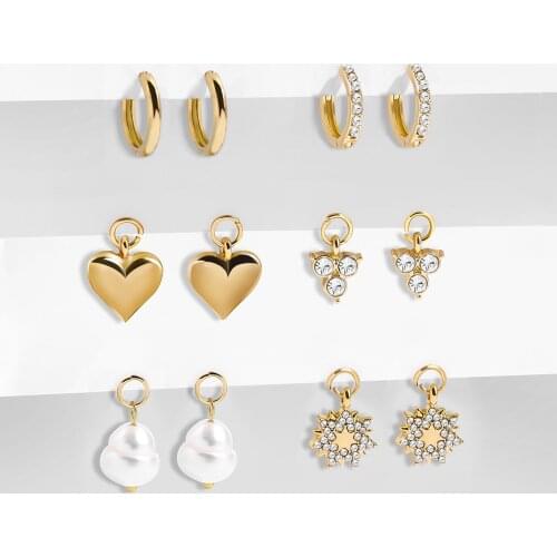 Bohemia Gold Snowflake Heart Shaped Drop Earrings for Women Pearl Earrings Set Small Circle Geometric Statement Jewelry