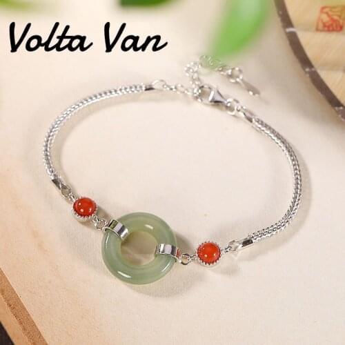 Volta Van Vintage Charm Bracelets 925 Sterling Silver 2021 New Natural Jade Fine Jewelry Elegant Concise Women Silver Bracelet