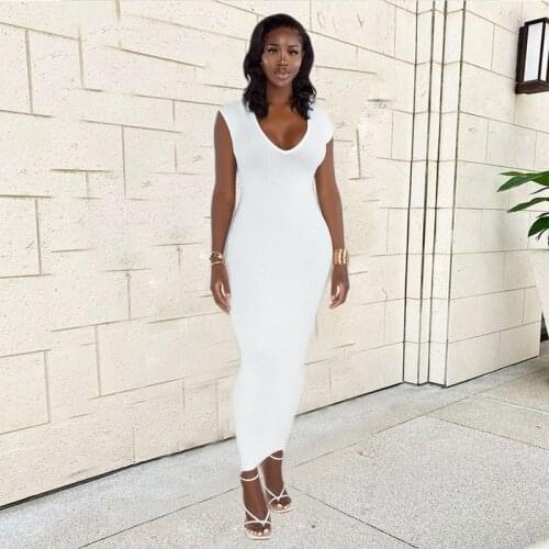 Sexy Long Dress Summer Solid Sleeveless V-neck Zip Split Party Birthday Maxi Dresses for Women Club Y2k Clothes Wholesale Items