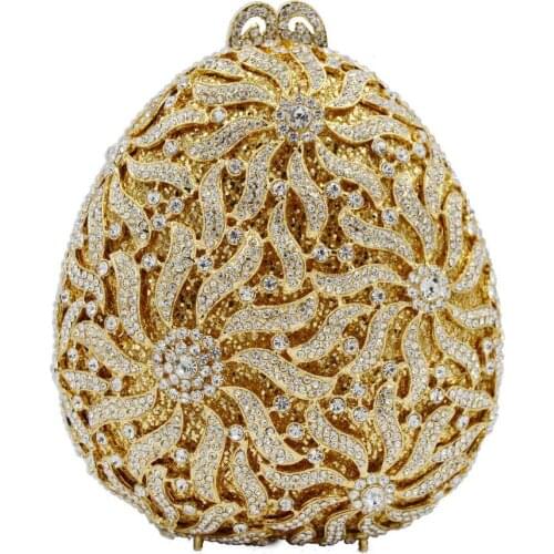 Gold White Women Clutch Bags Crystal Inlay Boutique Evening Clutch Bag Shape of Melon Seeds A519