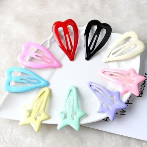 10pcs Heart Star Baby Hair Clips for Girls Kids Hair Accessories Cute Snap Clip Pin Children Women Hairpins Color Metal Barrette