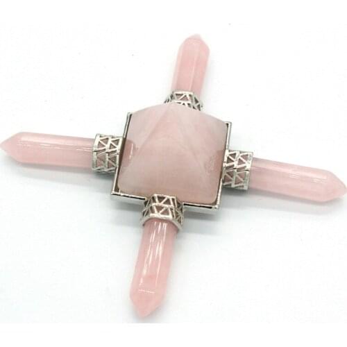 100-Unique Silver Plated Pyramid Hexagon Column Energy Emitter Natural Rose Pink Quartz Pendant For Christmas Jewelry