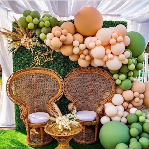 12p Retro Olive green Skin color Balloons Garland Arch Metallic Gold Globos Birthday Wedding Anniversary Party Decor Baby Shower