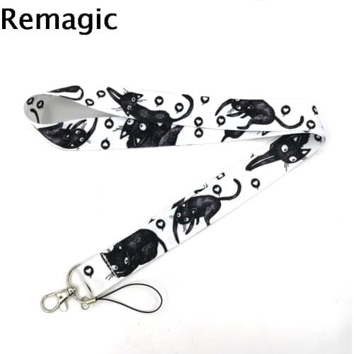 20pcs Black Cats Hearts Love Lanyard Key Phone Holder Funny Neck Strap With Keyring ID Card DIY Animal webbing ribbons Hang Rope