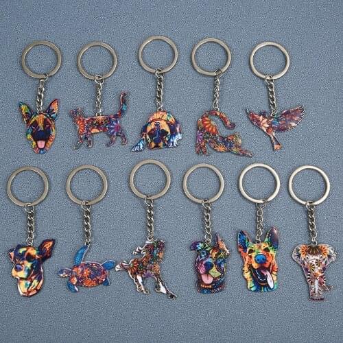 2021 Fashion Flower Pattern Wolf Dog Keychain Gift Lovely Tortoise Elephant Cat Horse Keyring Animal Charms Pendant Bag Jewelry