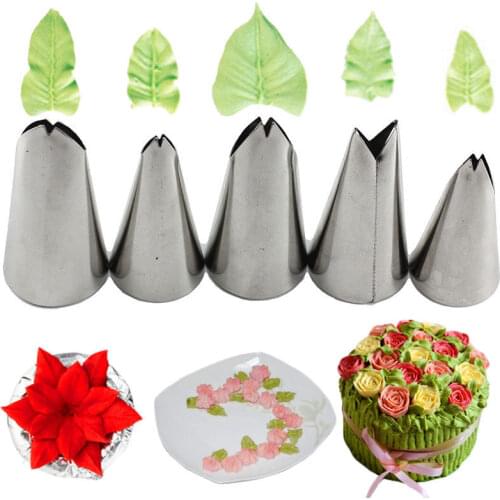 5Pcs/set Leaves Nozzles Stainless Steel Icing Piping Nozzles Tips Pastry Tips For Cake Decorating Pastry Fondant Tools Party Acc