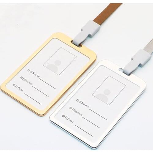 5 pcs/lot Aluminium Alloy Vertical ID Card Holder with Lanyard Gold Silver Card Holders Name Tag Badge Reel Office Supplies