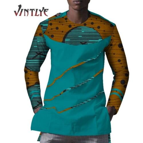 African Clothes for Men Casual Dashiki Shirts Patchwork Printed Blouse Bazin Riche Kente Style O-neck Mens Attire WYN1043