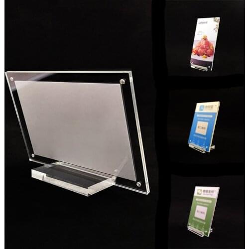 1pc Acrylic Table Card Sign Price Tags Plexiglass Display Stand Clear Photo Frame Picture With Base Party Home Decor Plaque