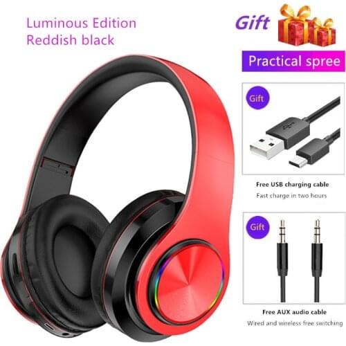 B39 LED Colorful Breathing Lights Portable Folding Built-in FM Wireless Bluetooth Headphones with MIC Support TF Card Mp3 Player