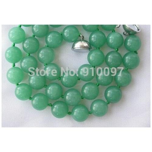 Free shipping HH##stunning 10mm round green natural jade necklace