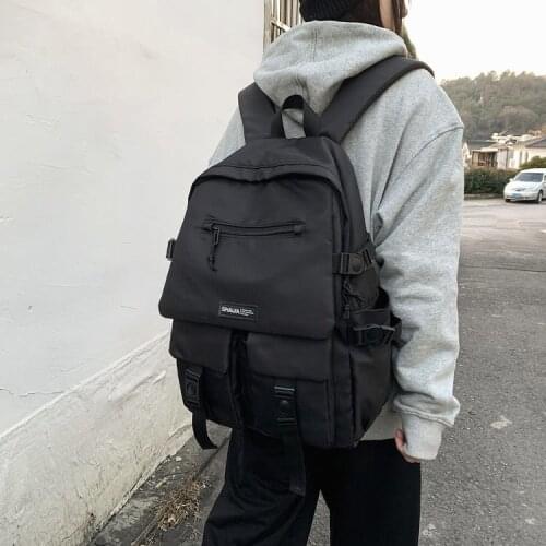 Black Multiple Pocket Waterproof Nylon Women Backpack High Quality Insert Buckle Unisex Student Schoolbag Cool Book Travel Bag
