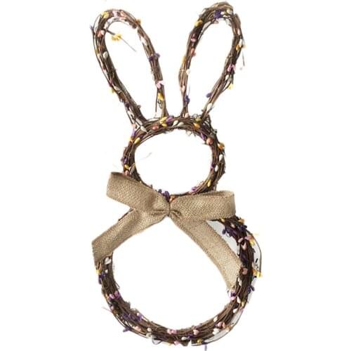 Home Decorations Garland Rabbit Shape Wreath Christmas Easter Crafts Ornament Wall Door Suitable For Festivals Handmade Rattan