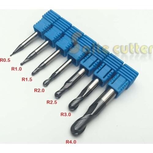 7PCS HRC55 Tungsten Steel Carbide double flute End Mill Bit Milling Cutter Tools Ball Nose CNC Router R 0.5,1,1.5,2,2.5,3,4mm