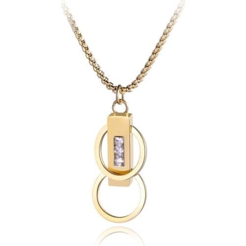 Titanium Steel Double Circles Cubic Zirconia Chokers Necklace Jewelry Lovely Engagement Necklace For Women N17043