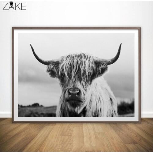 Wall Art Freedom Scotland Highland Cow Posters and Prints Cattle Canvas Paintings Wall Picture for Living Room Decor Yak Art
