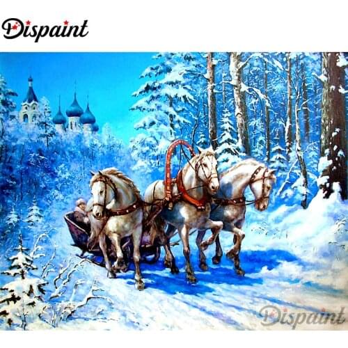 Dispaint Full Square/Round Drill 5D DIY Diamond Painting "Animal horse scenery" Embroidery Cross Stitch 5D Home Decor A11445