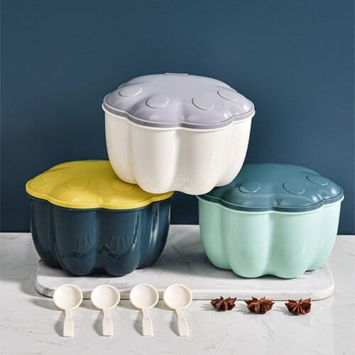 4 Grids Cute Cat Paw Shape Spice Seasoning Box Detachable Salt Pepper Storage Container Kitchen Organizer Box with Lid Spoons