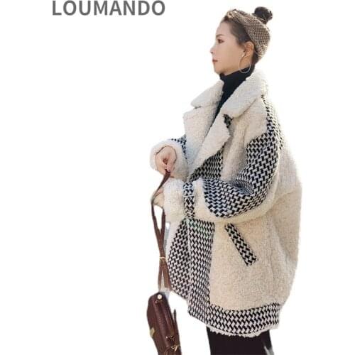 Houndstooth imitation lamb wool Jacket Female Winter New Korean version loose thick plush Jacket temperament thick cotton Coat