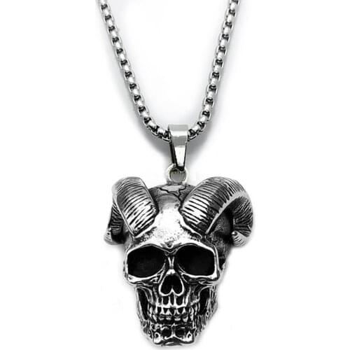 Fashion Mens Punk Hip Hop Skull Metal Pendant Necklace Stainless Steel Jewelry Necklace