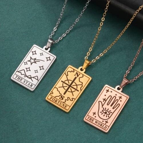 Dawapara Fashion Tarot Cards Charms Necklace The Moon Sun Star Tarot Jewelry Rosegold Color Stainless Steel Gift for Women Girls