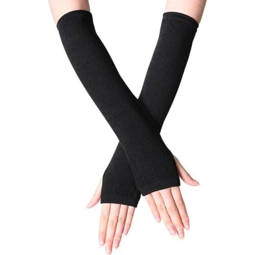 Mens Long Winter Gloves Arm Cover Classic Black White Striped Cotton Wrist Cover Arm Ladies Gloves Sleeve Knitted Gloves Women