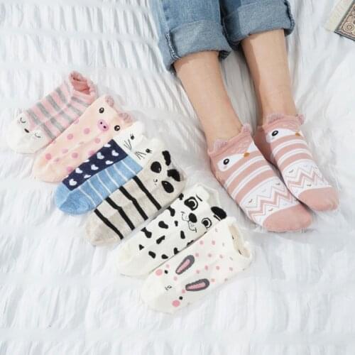 5 Pairs Women Summer Cute Animal Boat Socks Cartoon Kawaii Cotton Cat Dog Short Ankle Sock Slippers Invisible No Show Non Slip