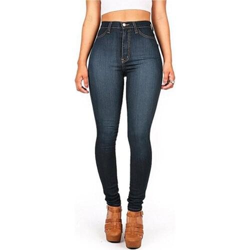 Autumn and winter new womens high-waist stretch jeans womens European and American tight-fitting slimming womens feet pants