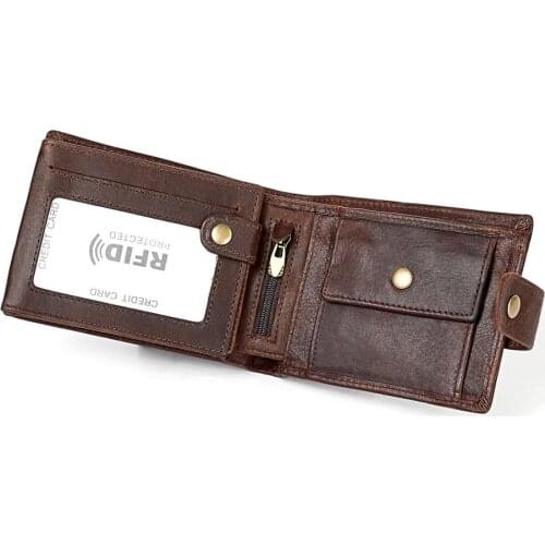 New RFID Blocking Men Wallet Top Layer Cowhide Card Holder Genuine Leather Hasp Wallets Coin Purse Quality Retro Short Wallet