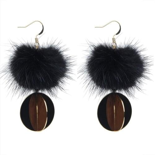 LFPU New Arrival Exaggerated Real Feather Ball Pendant Earrings Party Wedding Statement Earrings For Women