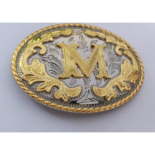 Oval Lace Golden Initial Letter Cowboy Metal Belt Buckle Men Women Belt Jewelry Accessories