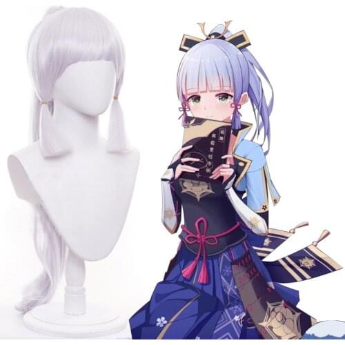 Genshin Impact Kamisato Ayaka Cosplay Wigs Anime Straight Hair Inazuma COS Halloween Role Play White Fake Hair Built In Hairnet