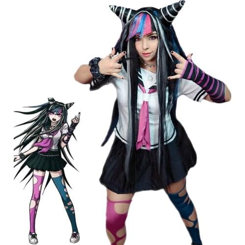 ROLECOS Anime Dangan Ronpa 2 Cosplay Costume Mioda Ibuki Cosplay Costume Women School Uniform Dress Danganronpa Shirt Skirt Sock