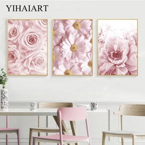 Pink Peony Rose Flower Plant Poster Nordic Style Wall Art Painting Floral Botanical Canvas Print Scandinavian Decoration Picture