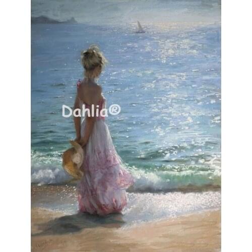 Handmade Seaside girl painting people Needlework Embroidery DIY Cross Stitch Kits Crafts 14CT Unprinted Home decor wall Arts