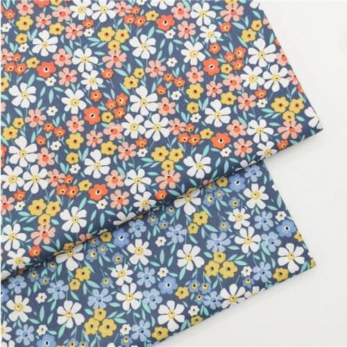160x50cm Pink Blue Small Floral Dark Blue Backgroud Cotton Twill Fabric, Making Bedding Dress Handmade Bag Hat Cloth