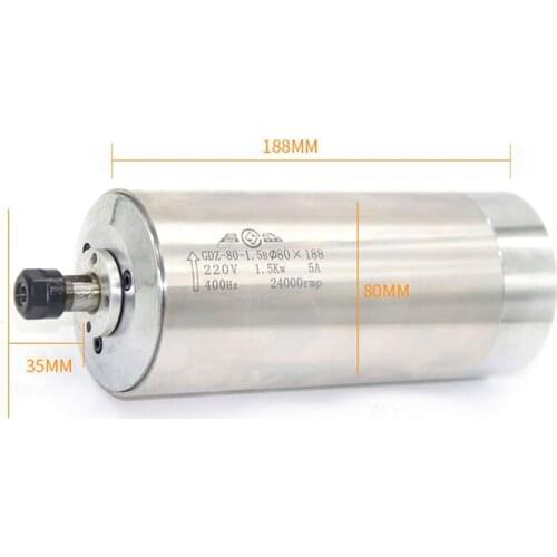 Engraving machine water-cooled motor spindle 1.5KW 3 bearing 220/380V 5A 400HZ Speed 0-24000rpm Chuck ER11 size 188mm 80mm