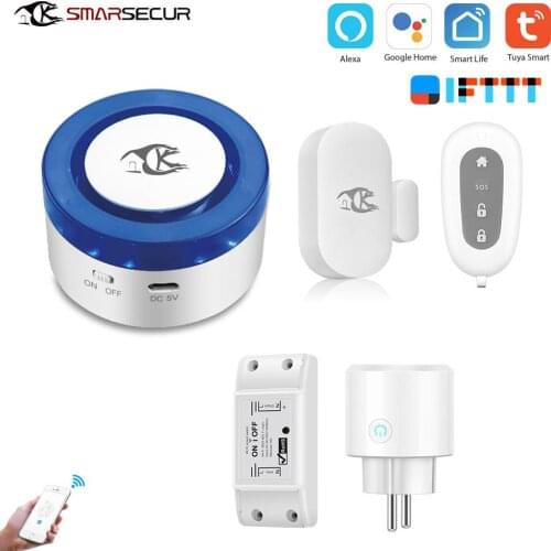 SMARSECUR Home wifi Security alarm siren WiFi Smart Siren Tuya Smart Life Automation WiFi Swicth EU Smart Socket