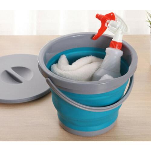 Outdoor Portable Picnic Camping Fishing Bucket Barrel Large Capacity Household Foldable Collapsible Cleaning Buckets with Lid 5L