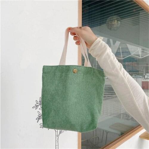 Corduroy Mini Hand Bag Small Square Portable Handbags Women Casual Shopping Storage Bags Japan Style Vintage Solid Color Bags