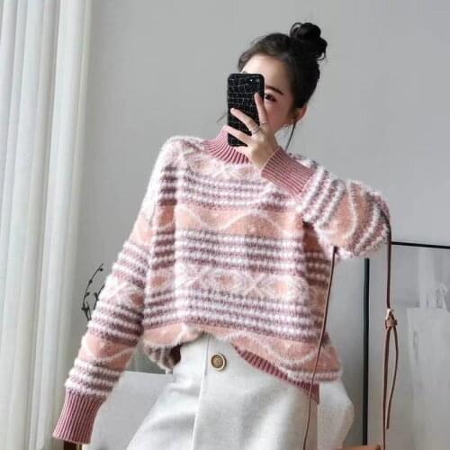 Mink Velvet Sweater Female Thick New Student Korean Loose Autumn And Winter Wear Small Fresh Half Turtleneck Sweater